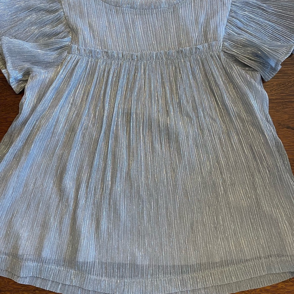 Girls Crewcuts Silver Blouse with Gathered Bodice and Short Puff Sleeves